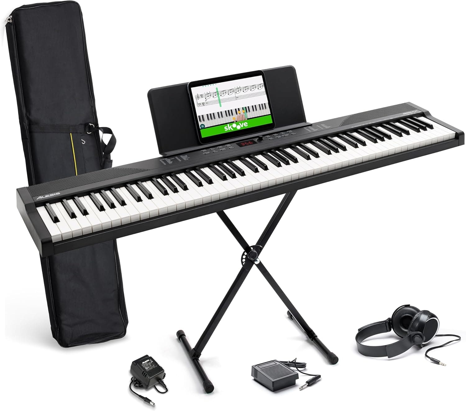 Alesis Recital Play Clavier Piano 88 Touches avec Accessoires | Portable, 480 Sons, Modes Split/Layer, Inclus Cours, Stand, Pédale de Sustain, Casque, Housse de Transport