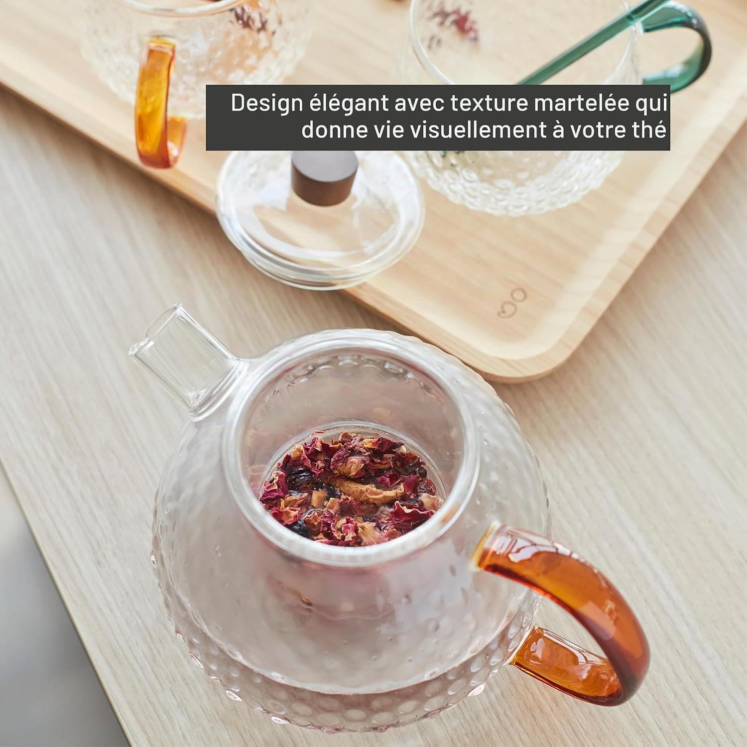 Point-Virgule théière avec filtre en verre borosilicate martelé 1000ml