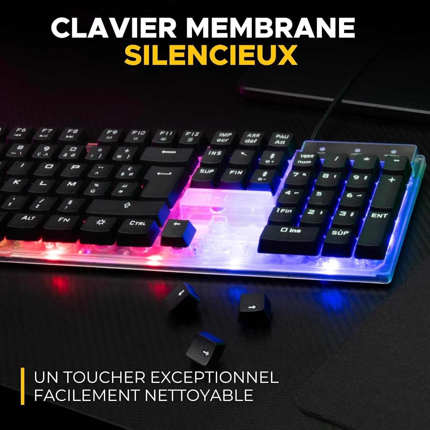 The G-Lab Combo Yttrium - Pack Gaming Clavier Souris Tapis RGB AZERTY FR | Clavier 105 Touches + Anti-Ghosting 19 Touches, Souris 2400 DPI, Tapis de Souris, RGB, Compatible PC/PS4/PS5
