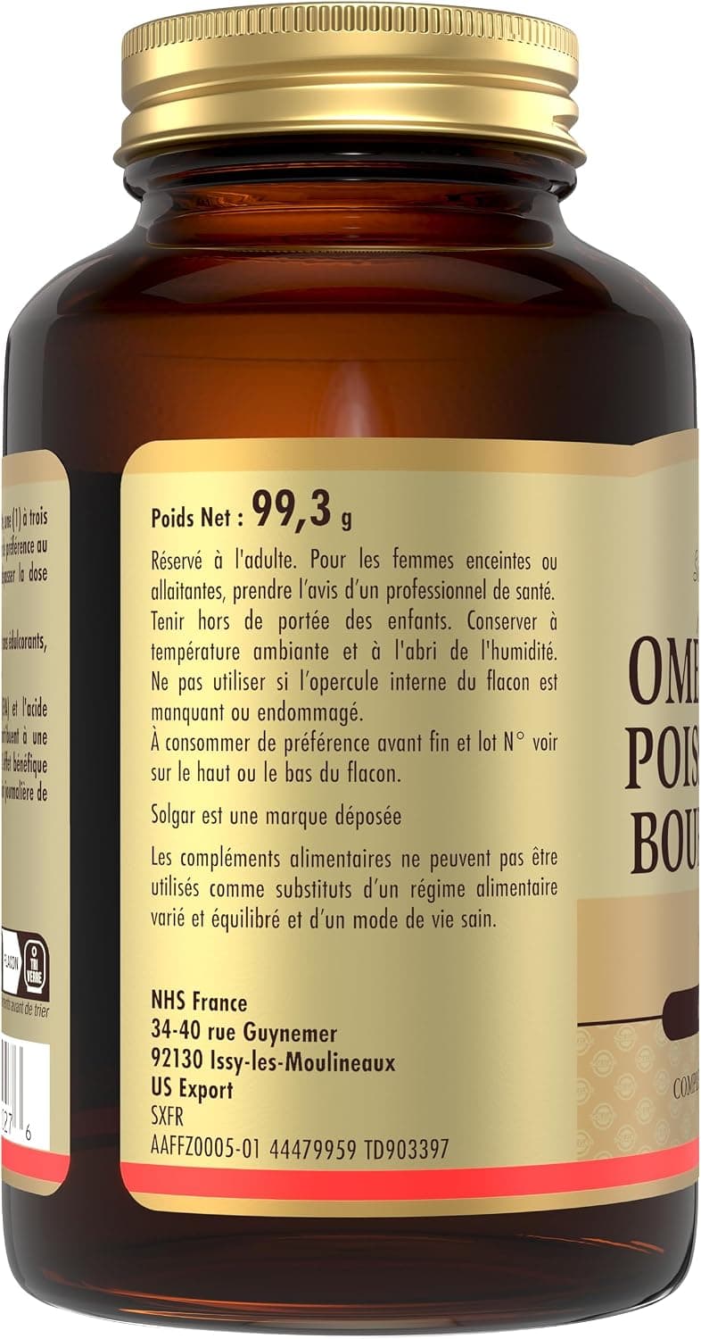 Solgar Omega 3-6-9 - Cardiovasculaire - Acides Gras - Poisson, Lin, Bourrache - Complément Alimentaire - Flacon de 60 capsules