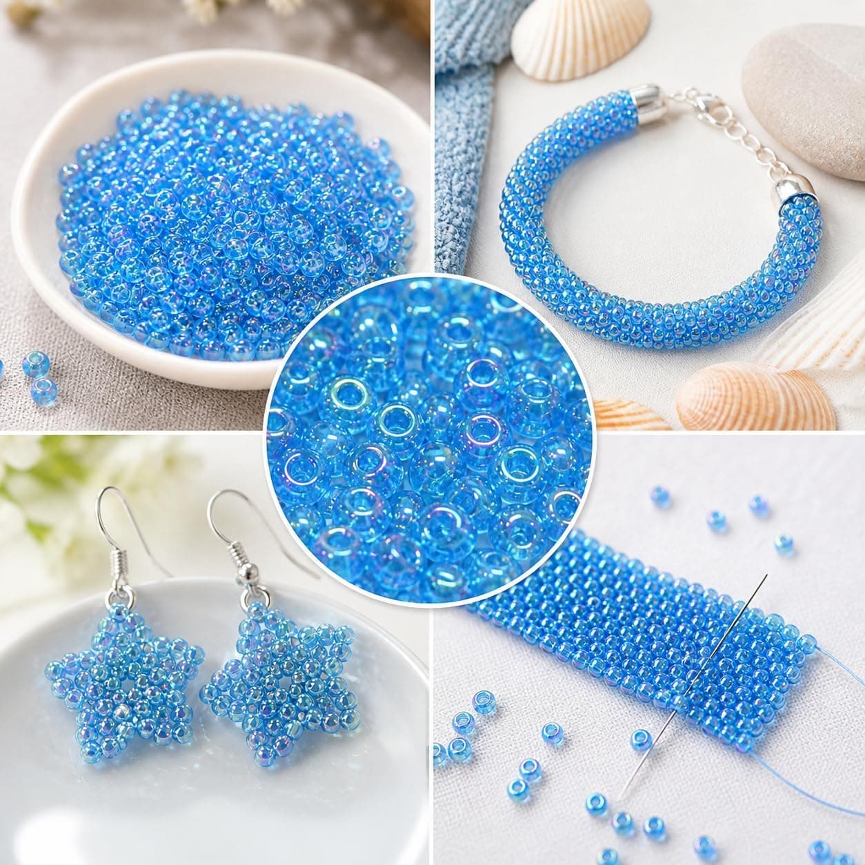 Lot de 6500 perles de rocaille en verre transparent de 2 mm - Couleur arc-en-ciel - 11/0 - Perles poney - Mini perles rondes transparentes (bleu clair AB)