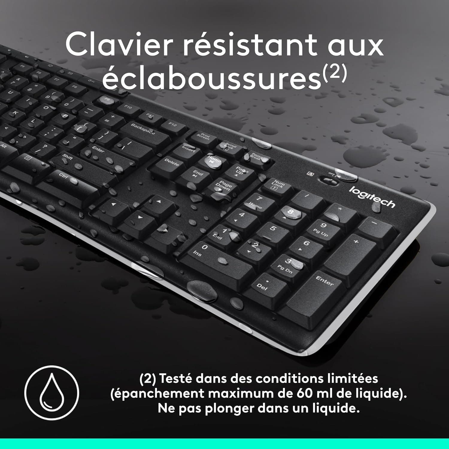 Logitech K270 Clavier Sans Fil pour Windows | Clavier sans fil 2.4 GHz, Taille Standard, Pavé Numérique, 8 Touches Multimédia, PC/Portable, AZERTY - Noir