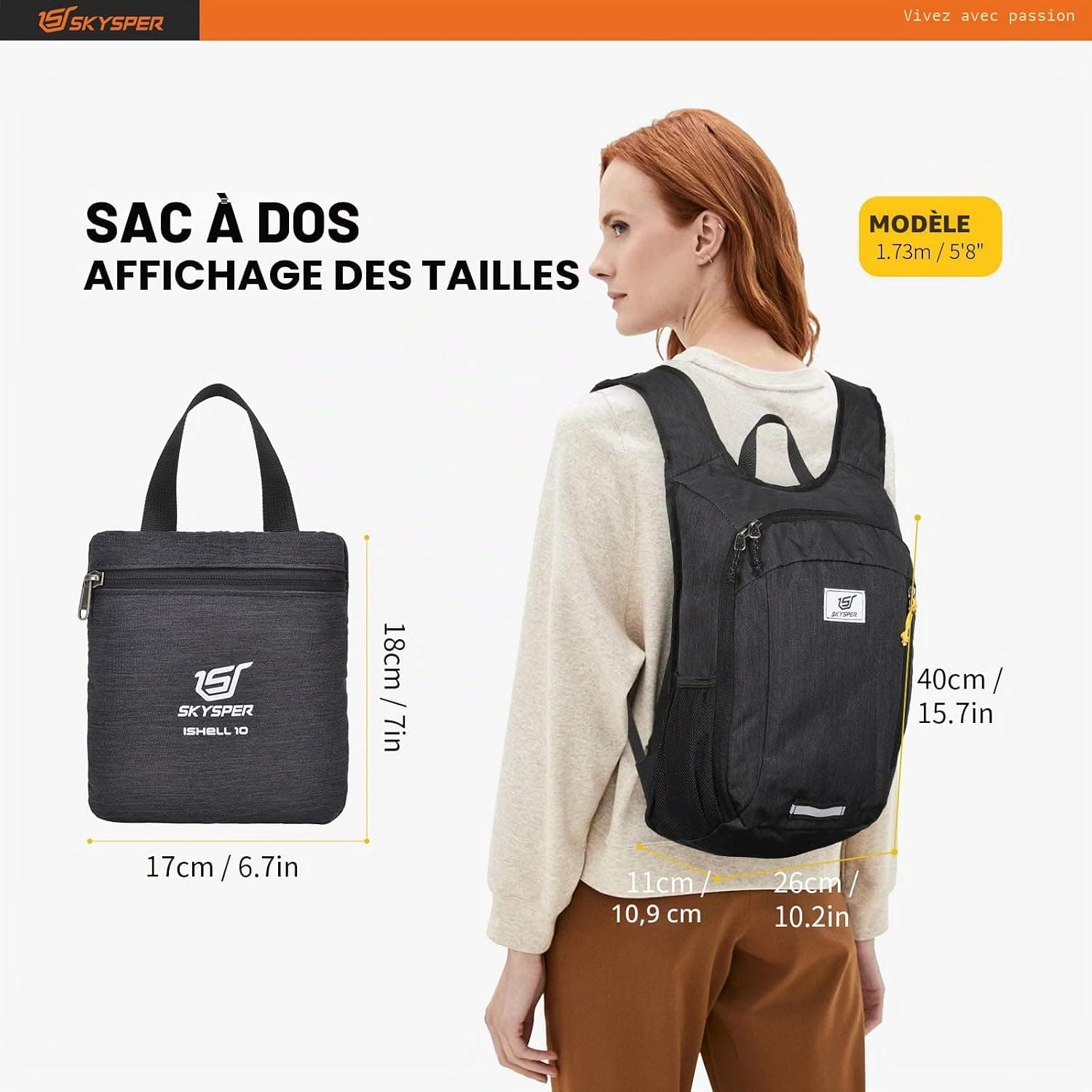 SKYSPER Sac à Dos Pliable Ultraléger 10L, Petit Sac à dos de Voyage | Sac à dos de Randonnée Gagne de la place pour Randonnée ExcursionVoyages en Ville Homme Femme