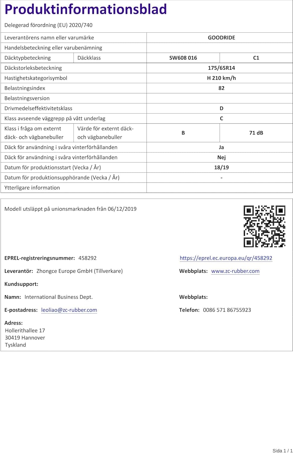 GOODRIDE 175/65 R14 82H Pneu Hiver