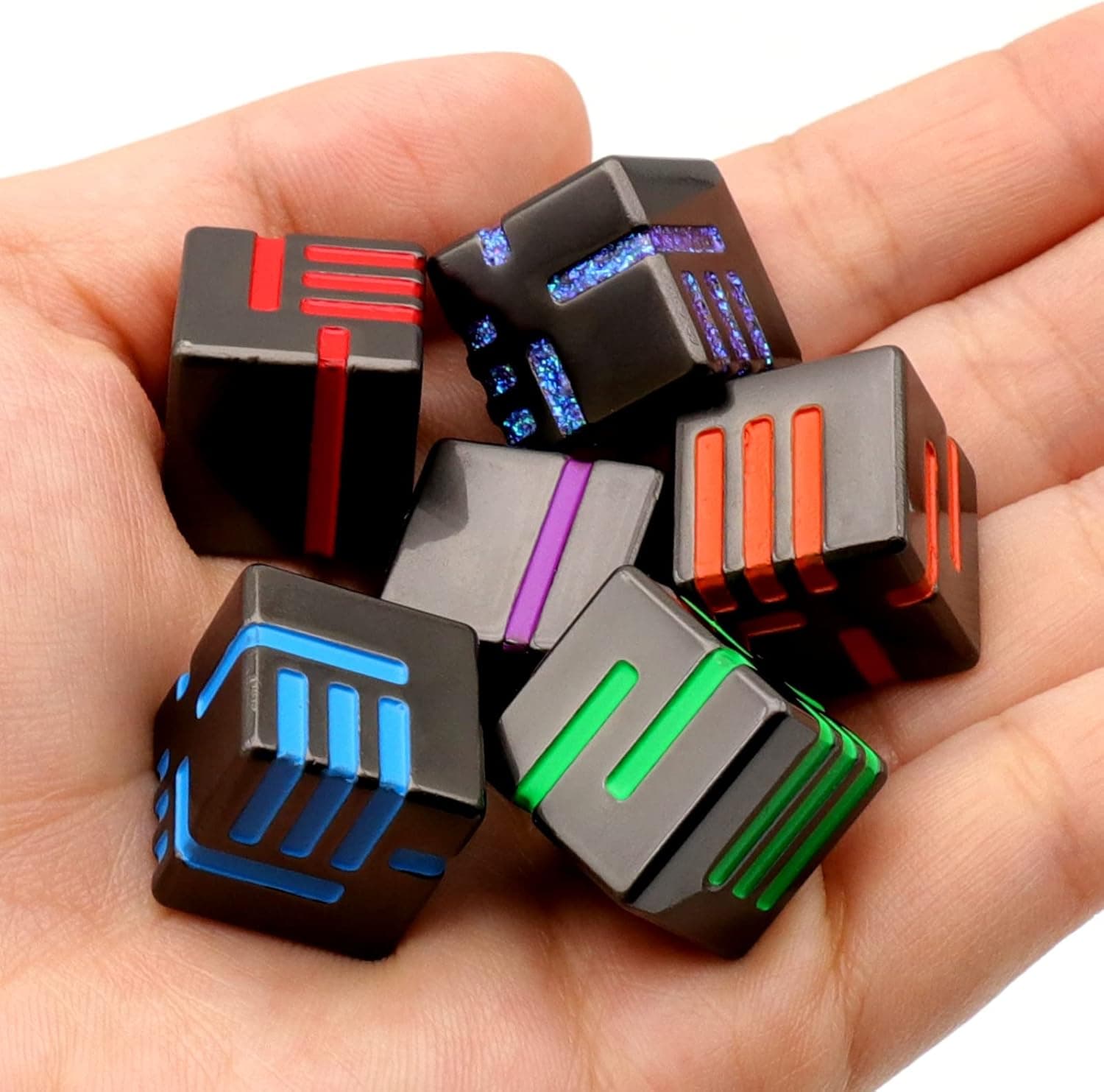 Dés JDR 6 Faces en Métal, Dés de Jeux pour Donjons et Dragons,Dés Jeu de Role 6 Pièces avec boîte en métal Dés Polyédriques(D6 6 Couleurs)