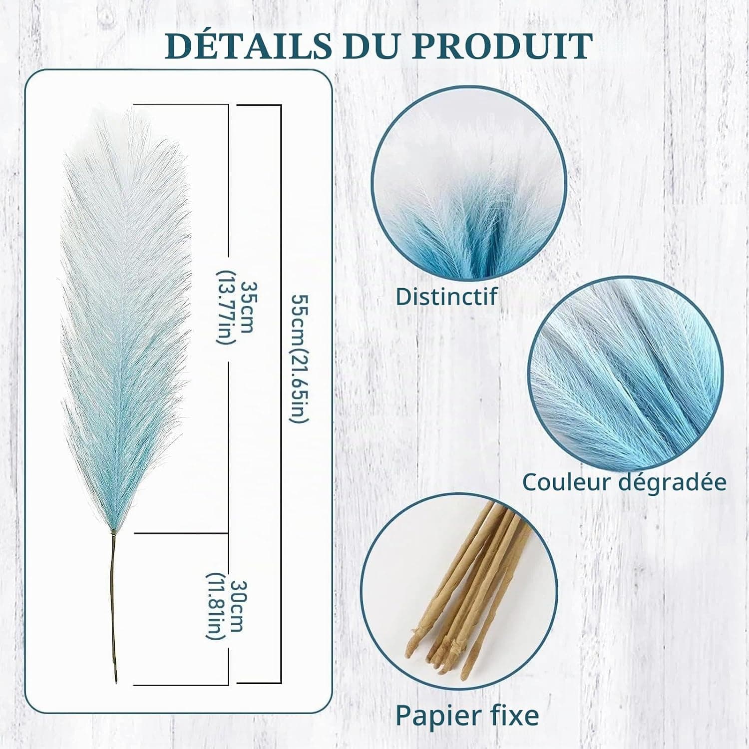 Pampa 30 Pièces Fleurs Séchées Herbe de la Pampa 55cm Fleur Sechees Naturel Décoration Fleur Sechees, Pampa pour Mariage Maison Décor Bohème Salon (Bleu Dégradé)