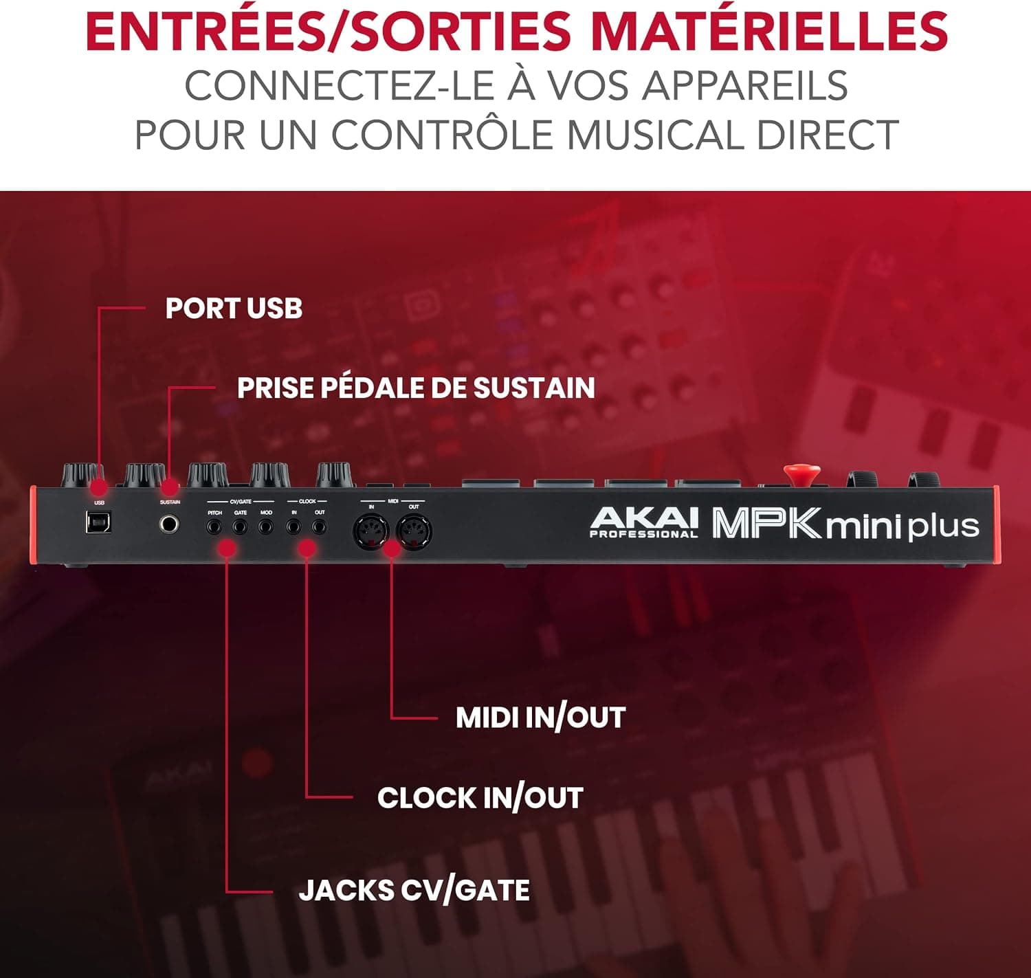 Akai Professional MPK Mini Plus Clavier MIDI USB 37 Touches | Touches Mini Sensibles à la Vélocité, 8 Pads MPC, Séquenceur 64 Pas, E/S MIDI/CV/Gate, Logiciels Inclus, pour Beatmakers
