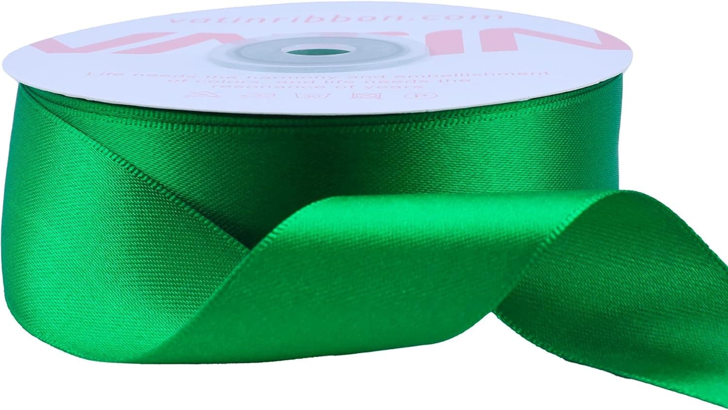 VATIN Ruban Satin 25mm x 25m Double face éclat satin Vert Ruban décoratif pour mariage, baptême et anniversaire