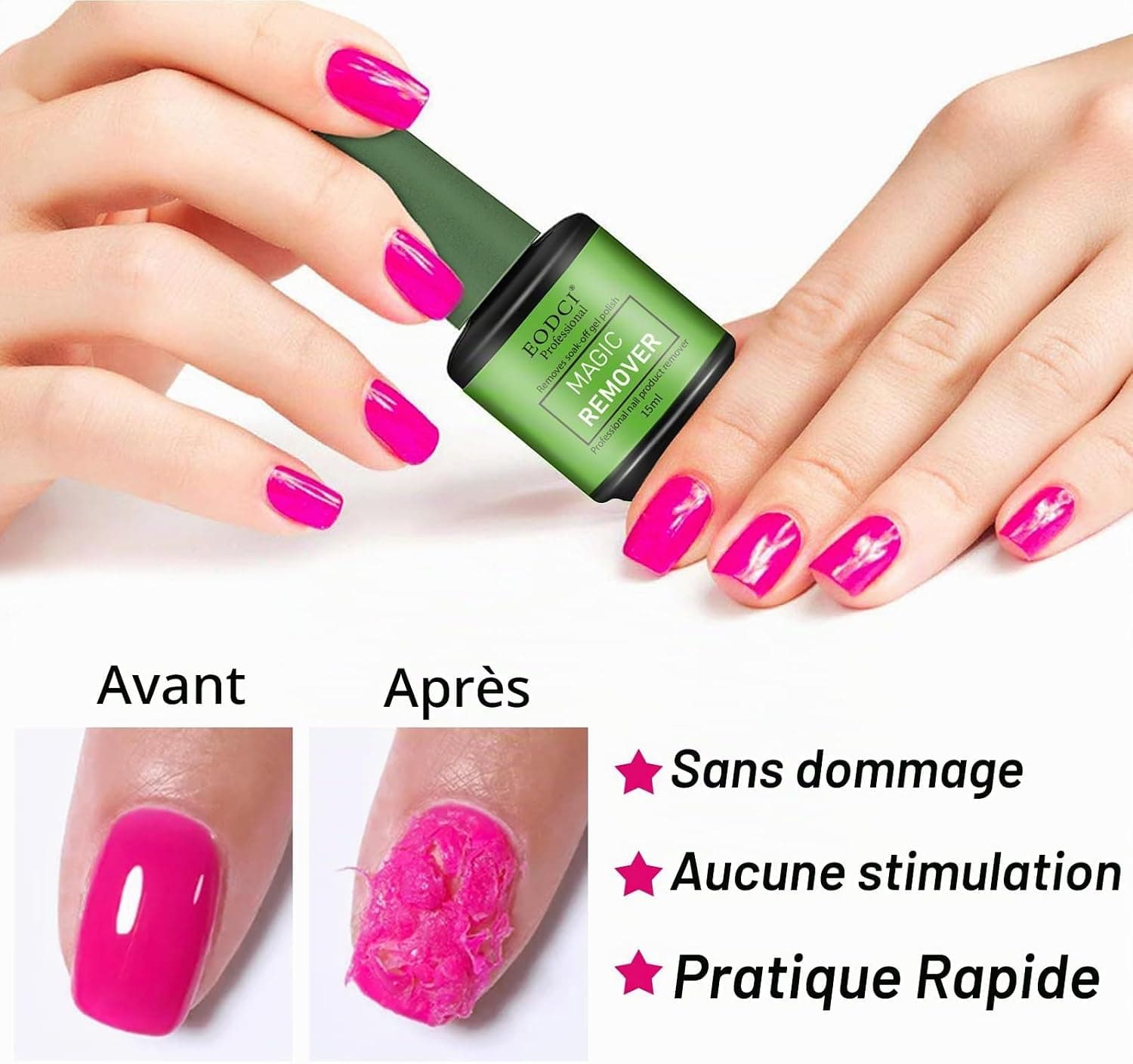EODCI Lot de 3 dissolvants magiques pour ongles en gel, dissolvant pour ongles en gel, dissolvant rapide et facile à enlever le vernis à ongles, n'endommage pas l'ongle