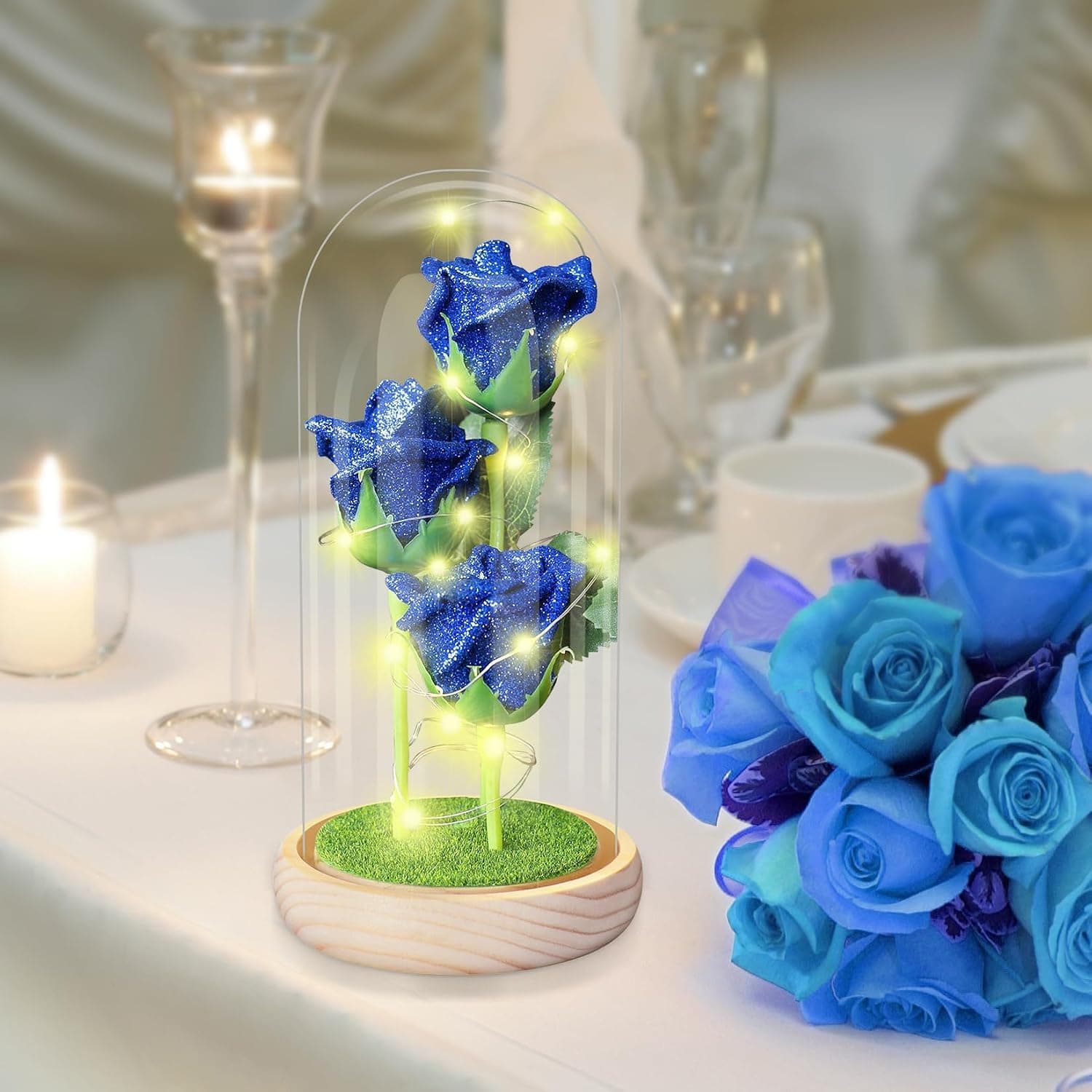 Rose Eternelle sous Cloche, Cadeau Maman,Rose Eternelle la Belle et la Bete, Rose Eternelle avec LED dans Un Dôme en Verre,Cadeau Saint-Valentin Cadeaux pour Les Femmes,Maman, Grand-mère