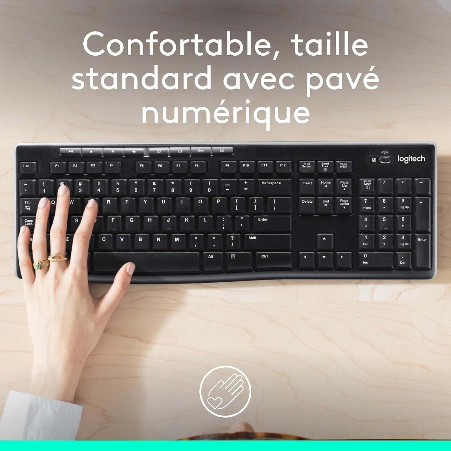 Logitech K270 Clavier Sans Fil pour Windows | Clavier sans fil 2.4 GHz, Taille Standard, Pavé Numérique, 8 Touches Multimédia, PC/Portable, AZERTY - Noir