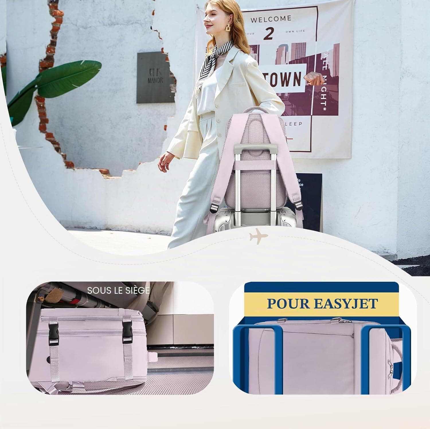 Yankony Sac a Dos Voyage Cabine Avion 45x36x20 Easyjet Bagages Cabine | avec Pochette Antivol Sac de Voyage Femme Résistant à l'eau Valise Bag Main 30L Sac à Dos pour Ordinateur Portable Quotidiens