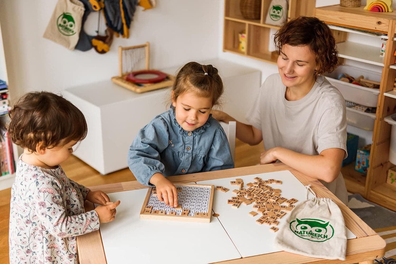 Natureich Montessori Mathématique 1-100 Nombres Tableau Puzzle Garçon et Fille, Enfants à Partir 3 Ans, Planche Empilage Éducatif, Jouets en Bois Apprends à Compter, Maths, Motrices, Chiffres