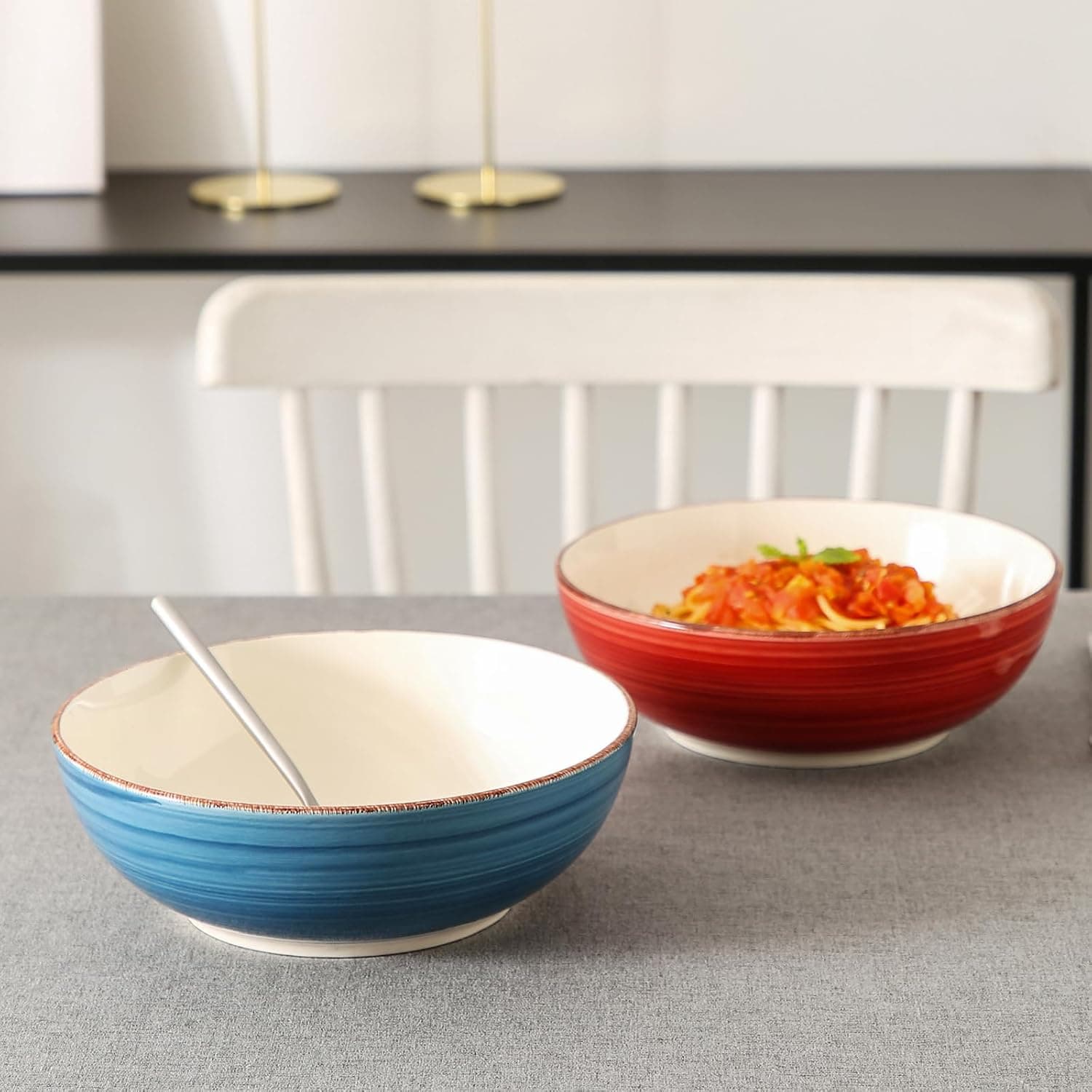 vancasso, Série Bella, Service de Table, Faïence Style Vintage Rustique (Rouge & Bleu, Service Bol Saladier *2)