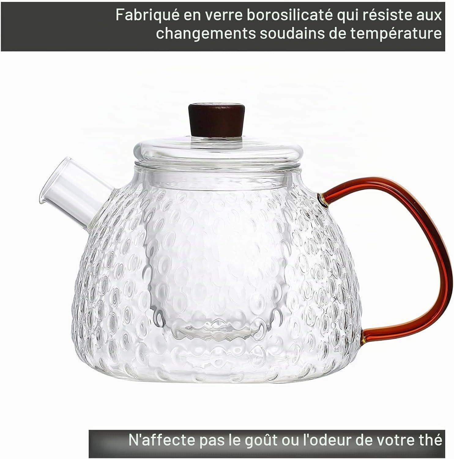 Point-Virgule théière avec filtre en verre borosilicate martelé 1000ml