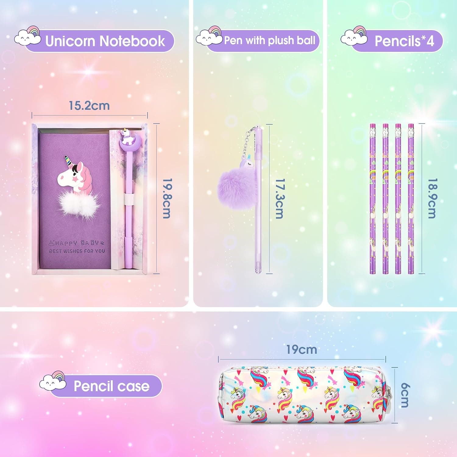 Cadeau de Papeterie Licorne pour Fille 6 7 8 9 10 11 12 Ans, Trousse, Stylo, Crayon et Carnet de Licorne, Ensemble de Jouets Licorne pour Filles, Violet