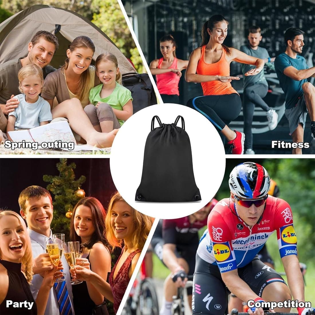 Sac à dos à Cordon de Serrage pour Sport, Natation, Piscine, Basket-ball, Plage (Noir)