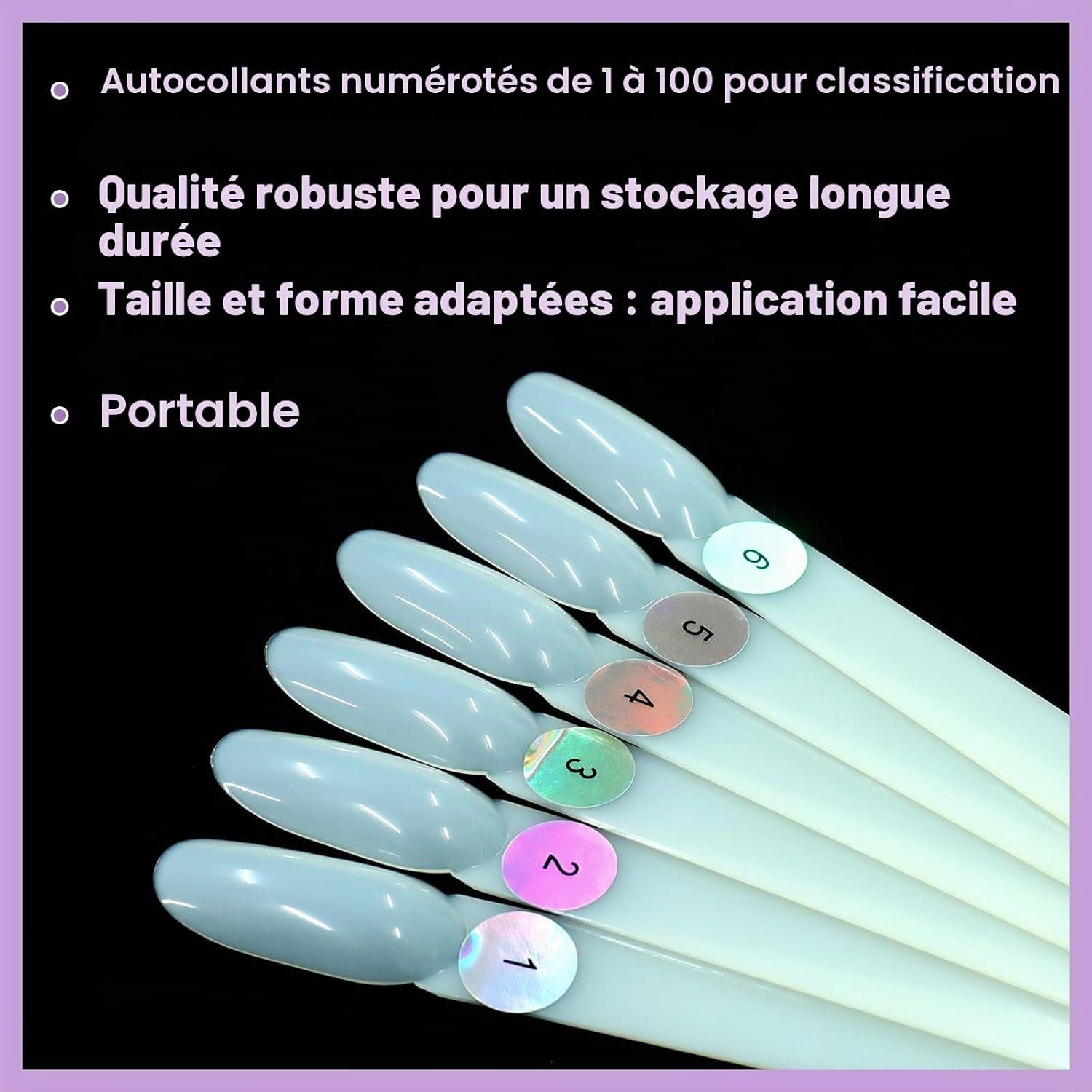 Laza 100 Pcs Swatch Sticks Ovales pour Vernis à Ongles | Boîte avec Anneau et Autocollants Numérotés - Présentoir de Couleurs,Échantillons Beige Naturel pour Techniciens