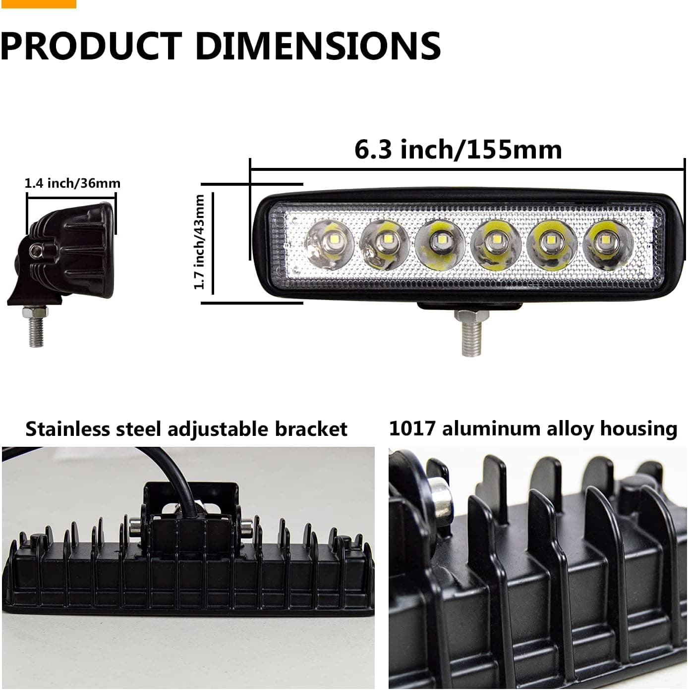PICAA Phare de Travail LED, 2 PCS 6 Pouces 18W Étanche Spot Projecteur LED | longue portée, Feux de Travail, 12V 24V, hors route pour Voiture 4x4 Truck ATV SUV Camion Tracteur Moto