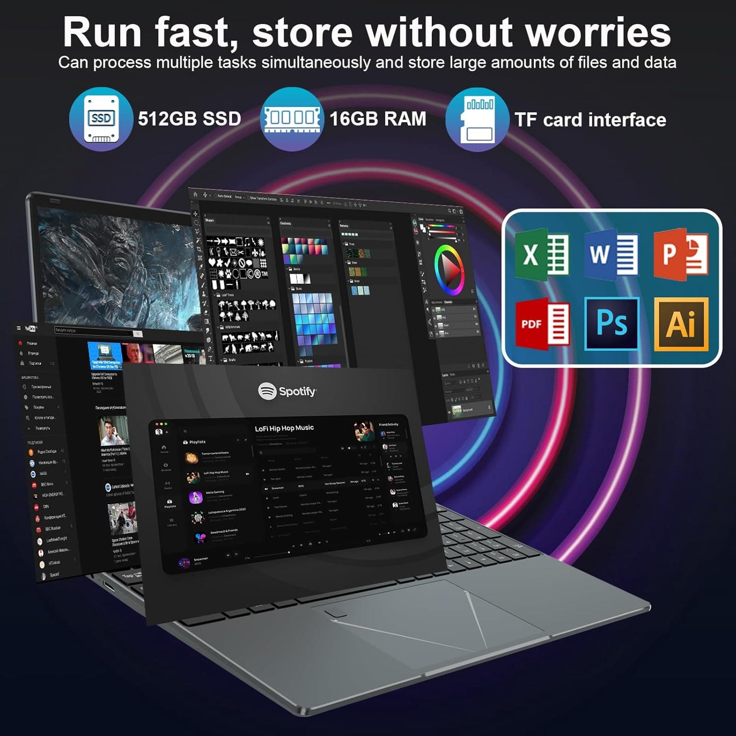 PINSTONE Ordinateur Portable 15,6 Pouces, PC Portable Celeron N5095 | 16 Go RAM 512 Go SSD, Écran Full HD, Lecteur d’empreintes, HDMI, WiFi 5, Bluetooth, pour Bureau et Études