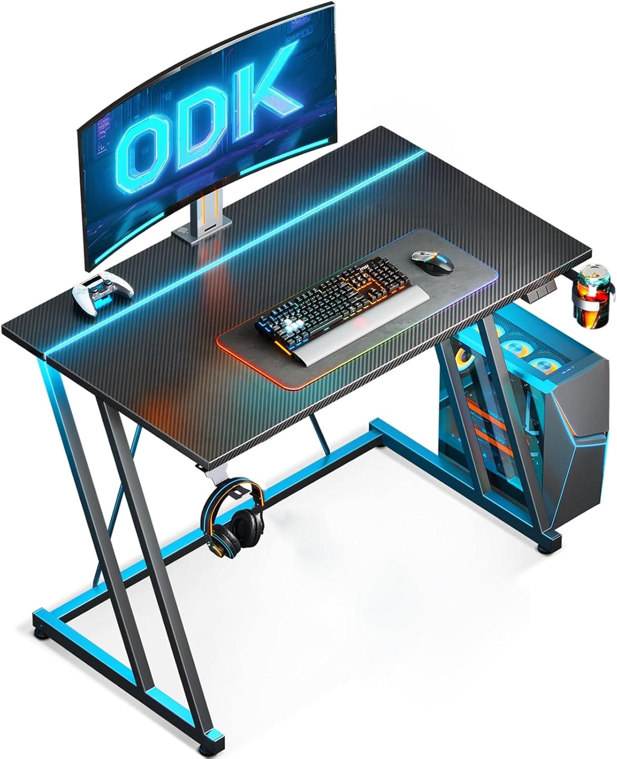 ODK Bureau Gaming LED, 80x50cm Noir Fibre Carbone
