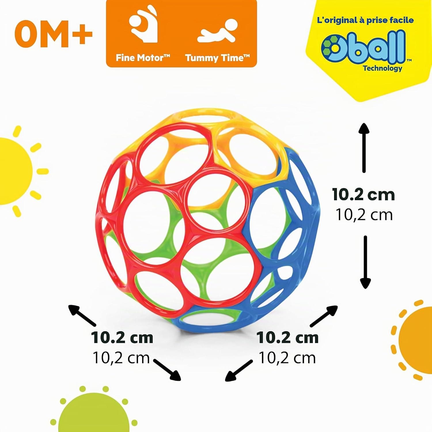 Bright Starts, Oball Classic, Balle Flexible et Facile à Manipuler, Jouet d'activité sensorielle pour Les Enfants de Tous âges, Multicolore