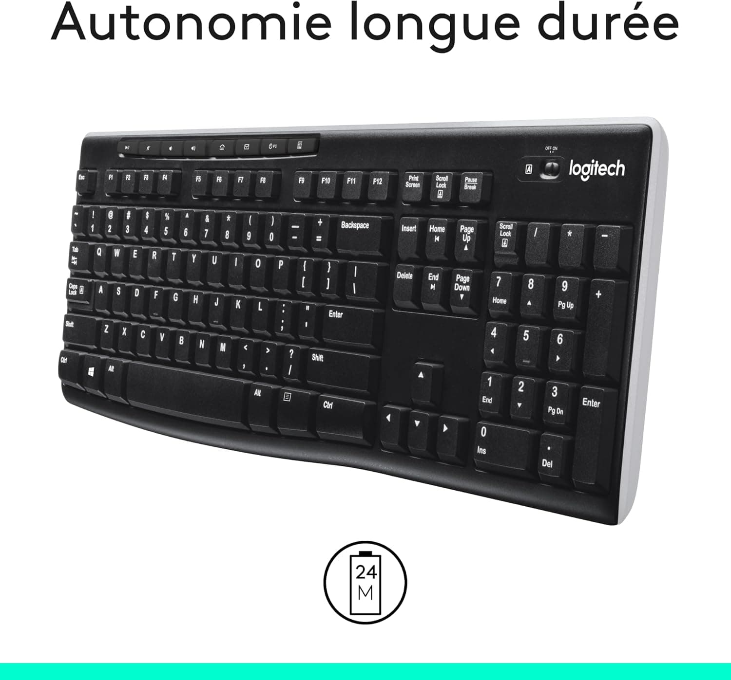 Logitech K270 Clavier Sans Fil pour Windows | Clavier sans fil 2.4 GHz, Taille Standard, Pavé Numérique, 8 Touches Multimédia, PC/Portable, AZERTY - Noir