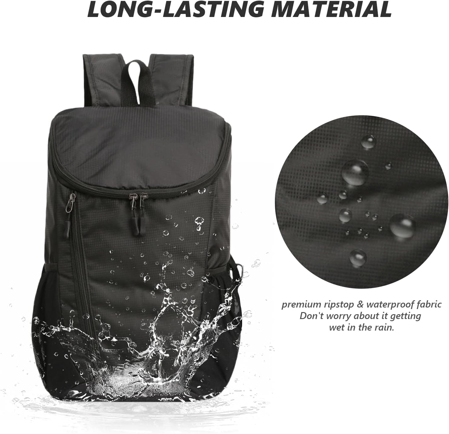 flintronic Sac à Dos Pliable Ultraléger, Sac à Dos de Randonnée, Sac à dos Imperméable Unisexe, Confort et Légèreté, pour le Sport en Plein air Marche Randonnée Camping et Vélo, Noir
