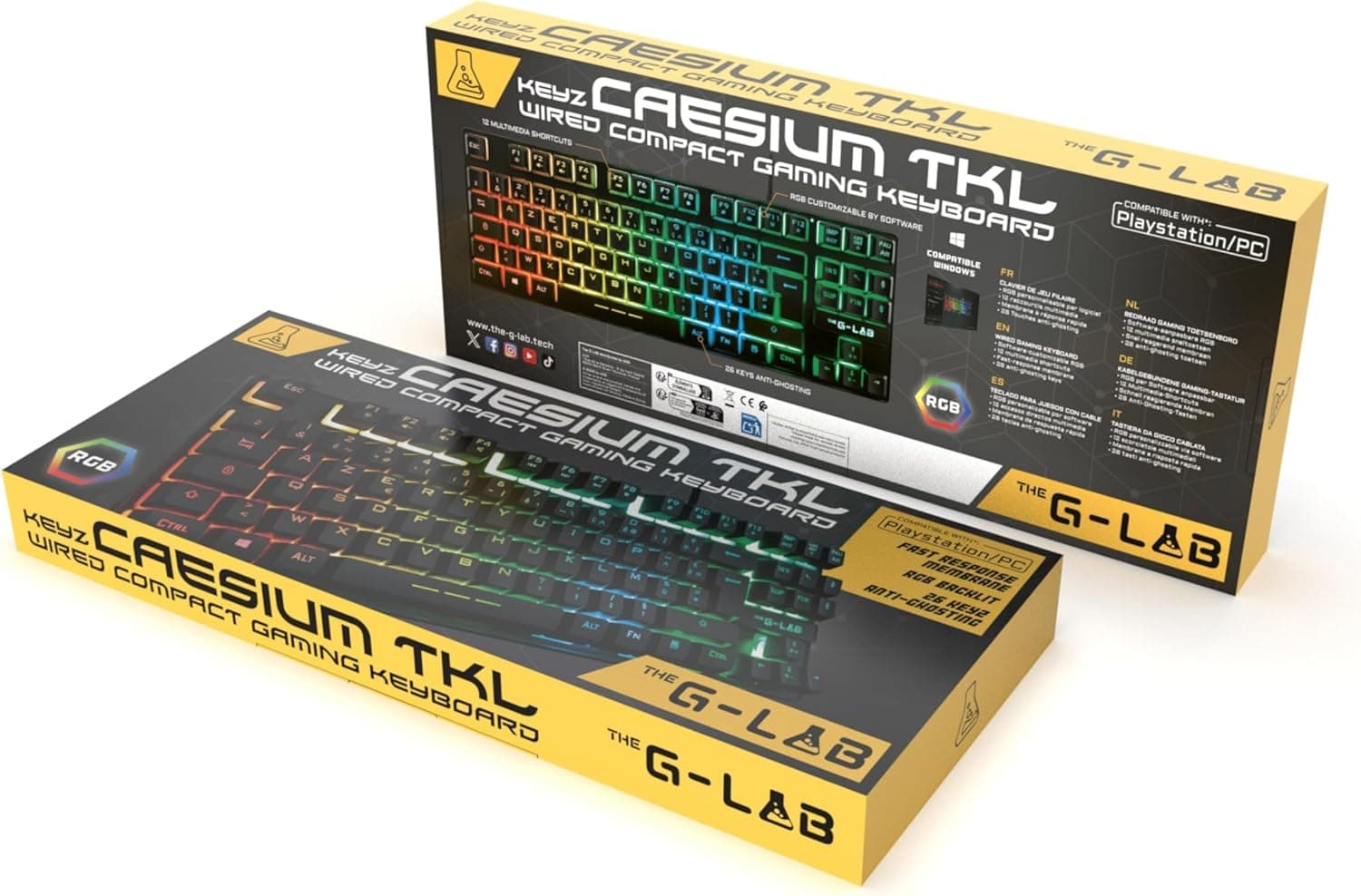 The G-Lab Keyz Caesium TKL Clavier Gamer TKL 87 Touches Filaire USB AZERTY Français, Rétro-Éclairage LED Multicolore - Clavier Gaming Compact sans Pavé Numérique pour PC/PS4/PS5/XBOX (Noir) | Filaire USB, Format TKL 87 Touches sans Pavé Numérique, Rétroéclairage LED Multicolore, Noir