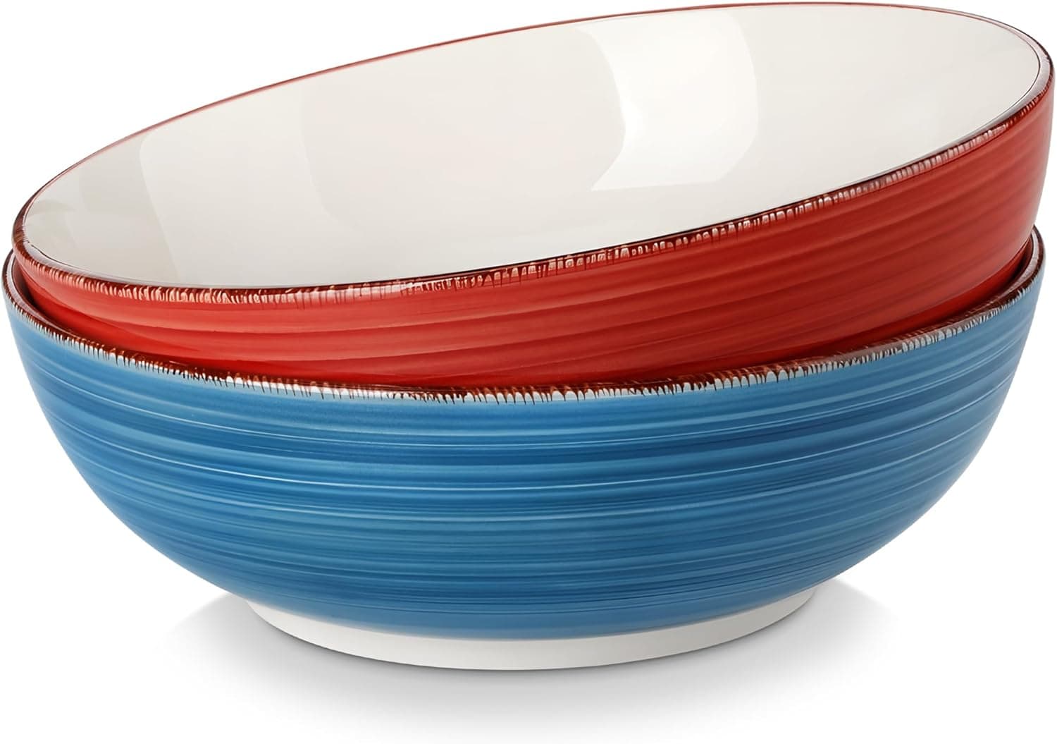 vancasso, Série Bella, Service de Table, Faïence Style Vintage Rustique (Rouge & Bleu, Service Bol Saladier *2)