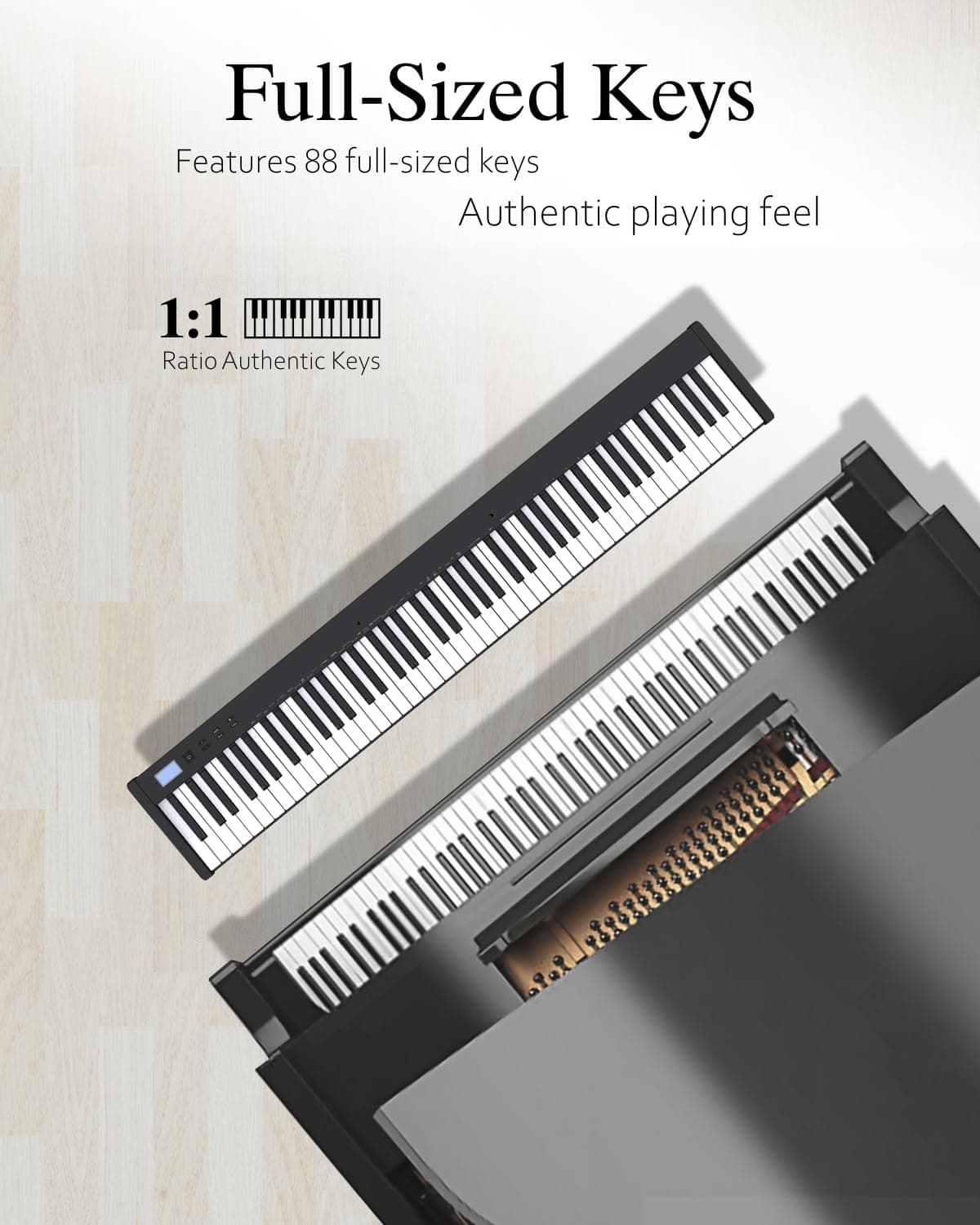 【Pack complet avec support】Longeye Piano Numérique 88 Touches Clavier Électrique Semi-Lesté Compact et Portable pour Débutants, Sac de Transport, Pupitre, Pédale de Sustain,Noir (Slim-88)