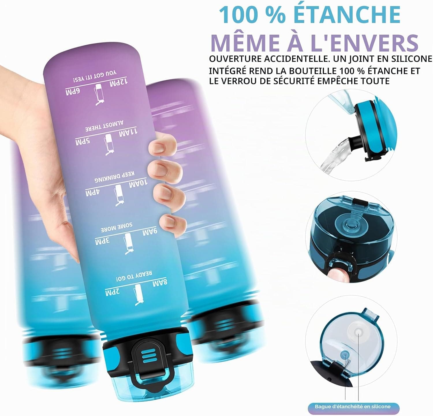 Gourde Sport, Sans BPA, Étanche & Réutilisable, Bouteille d'Eau avec Marqueur de Temps et Filtre, Convient Pour Enfant & Adulte