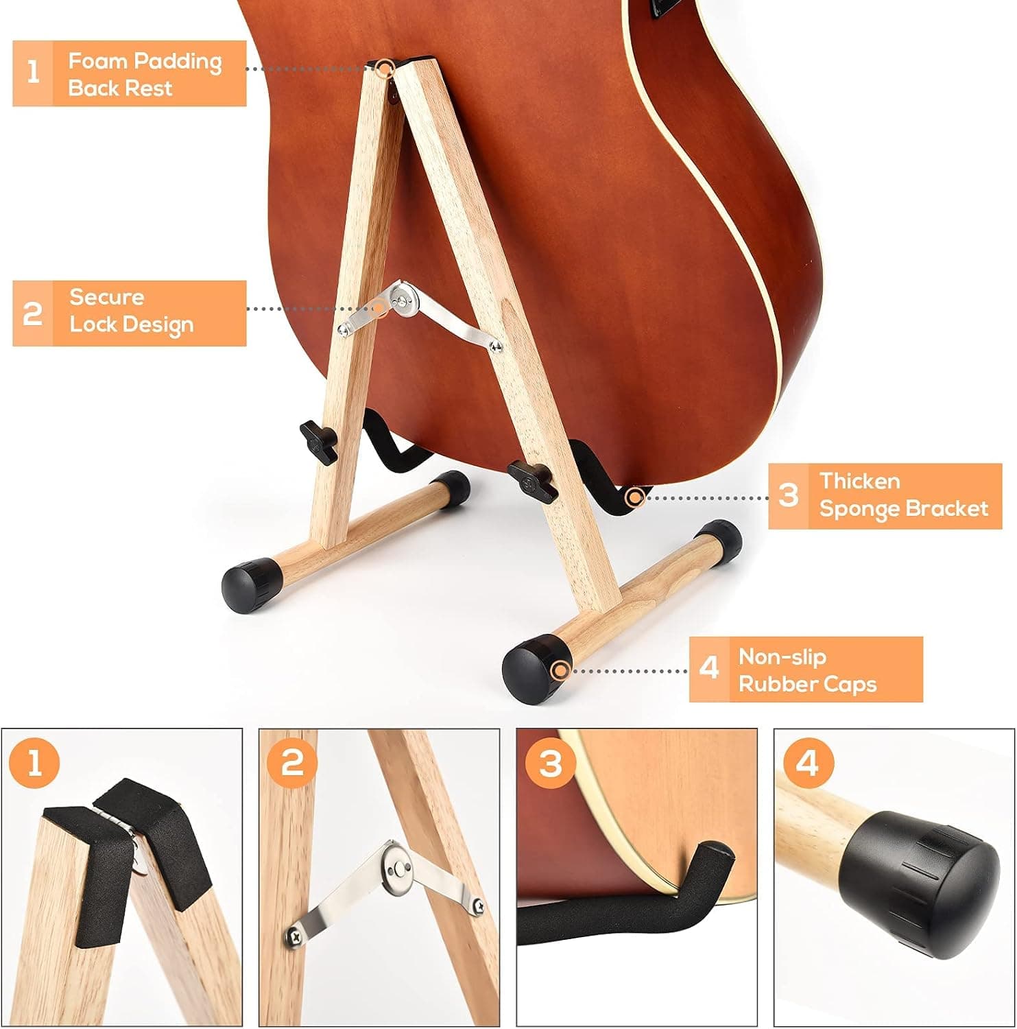 LEKATO Support de guitare acoustique en bois dur pour guitare électrique basse avec rembourrage en mousse pour guitares, basse, violoncelle, banjo, mandoline, ukulélé