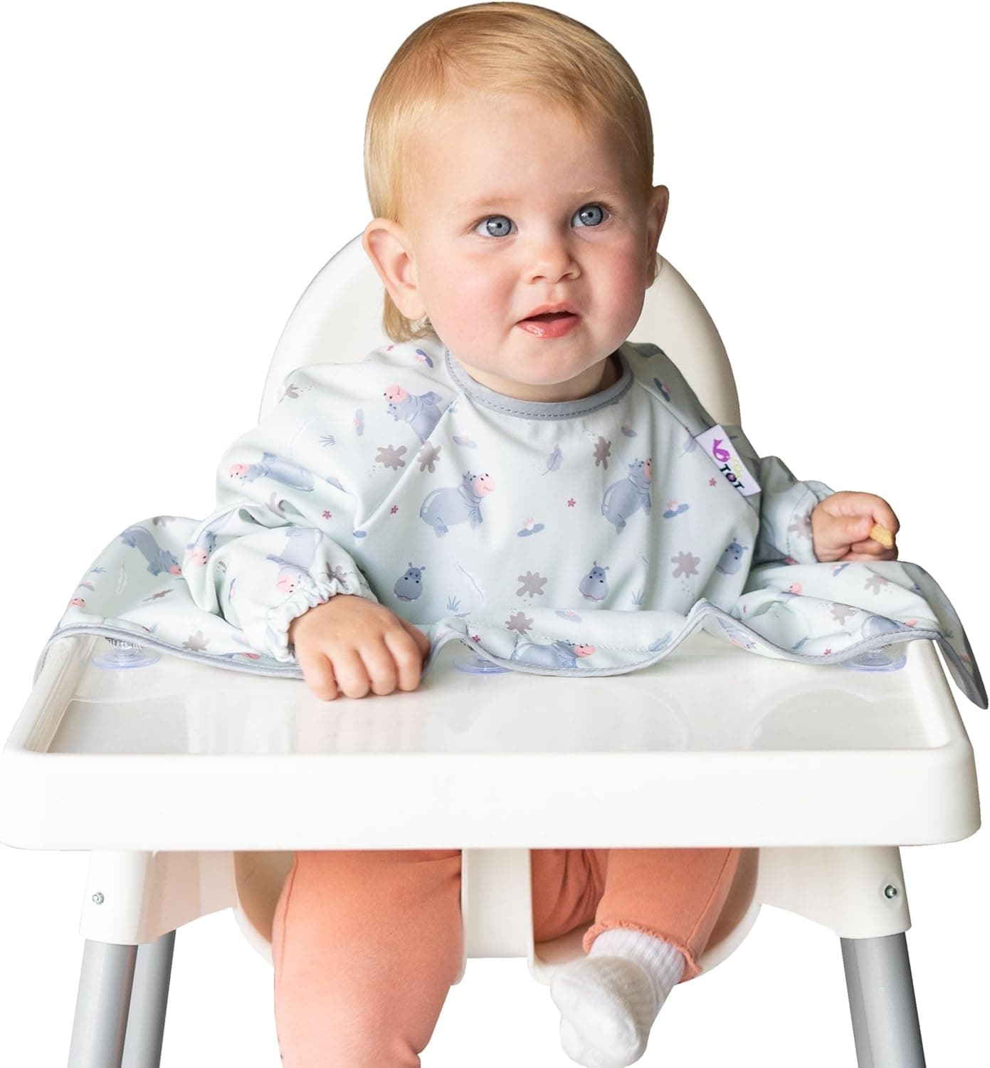 Tidy Tot®TM Cover & CatchTM Bavoir couvrant pour bébé. Bavoir d'alimentation avec manches. Se fixe sur les chaises hautes. Bavoirs à manches. Bavoirs DME pour chaise haute de nourrisson, bébé et enfant.