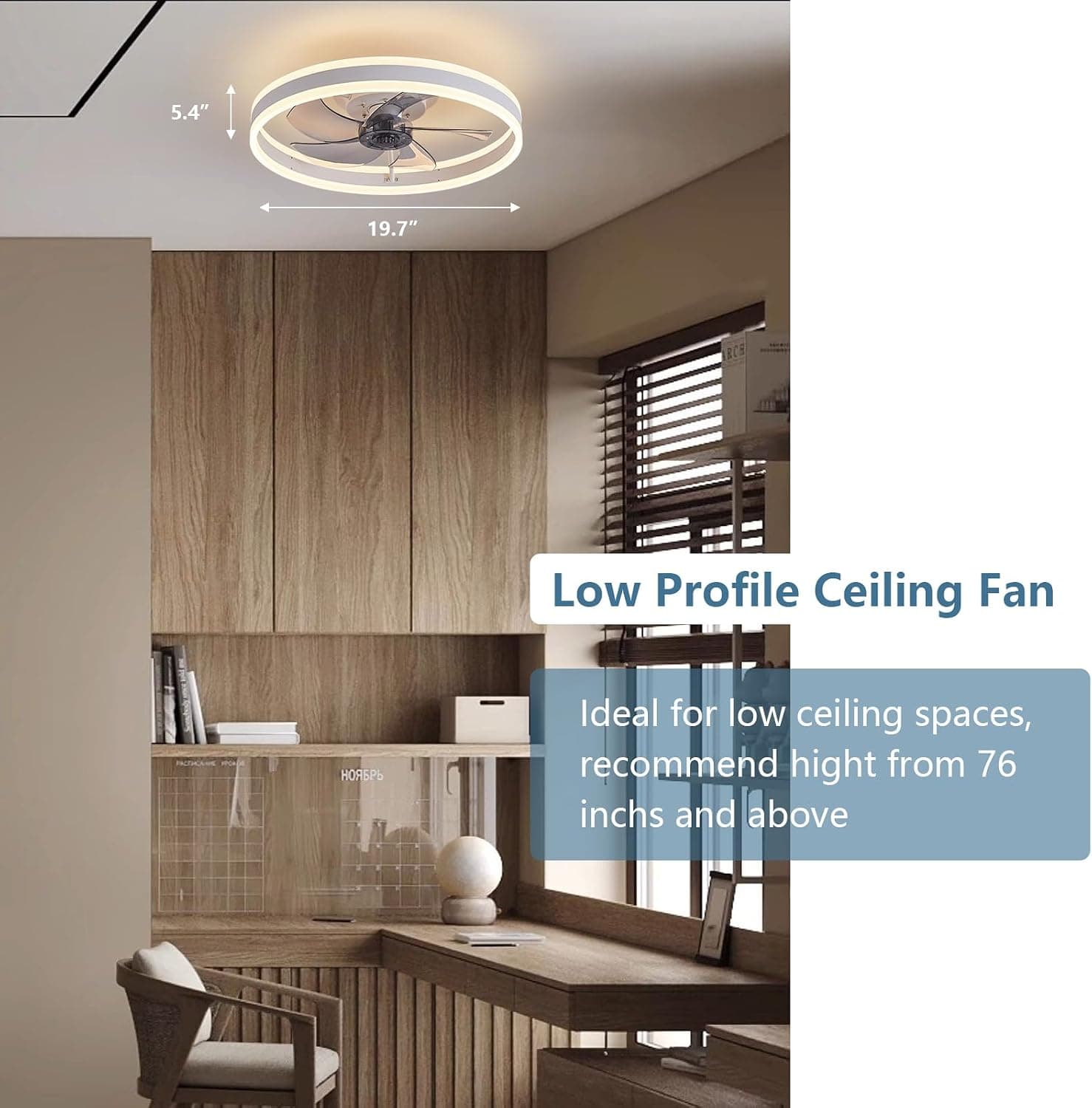 Ventilateur de Plafond Silencieux avec Lumiere et Telecommande,Ventilateur Plafond 50 cm, 6 vitesses et vent Réversible,LED dimmable, 3 Températures de Couleur en Option