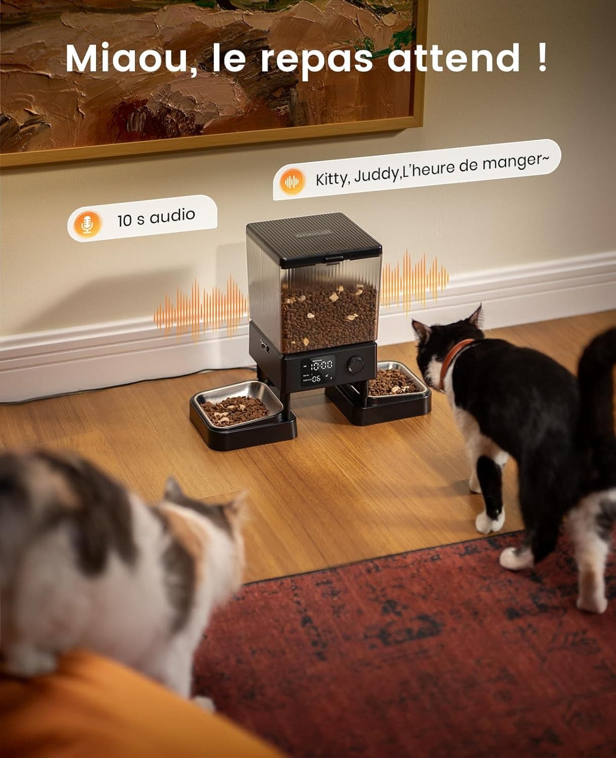 oneisall 5L Distributeur Croquettes Chat Automatique Double, 2 Bols INOX | Distributeur de Nourriture Programmable pour Chat/Chien, Enregistrement Vocal, Mangeoire Automatique à un Bouton Usage Facile