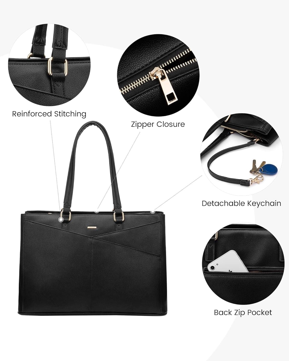 LOVEVOOK Sac Cabas Femme Sac a Main, Sac Ordinateur Portable 15,6 Pouces | Grande Capacité Imperméable Sac De Cours Sacoche Ordinateur, Sac à Main Pour Voyage Affaires Travail, Noir
