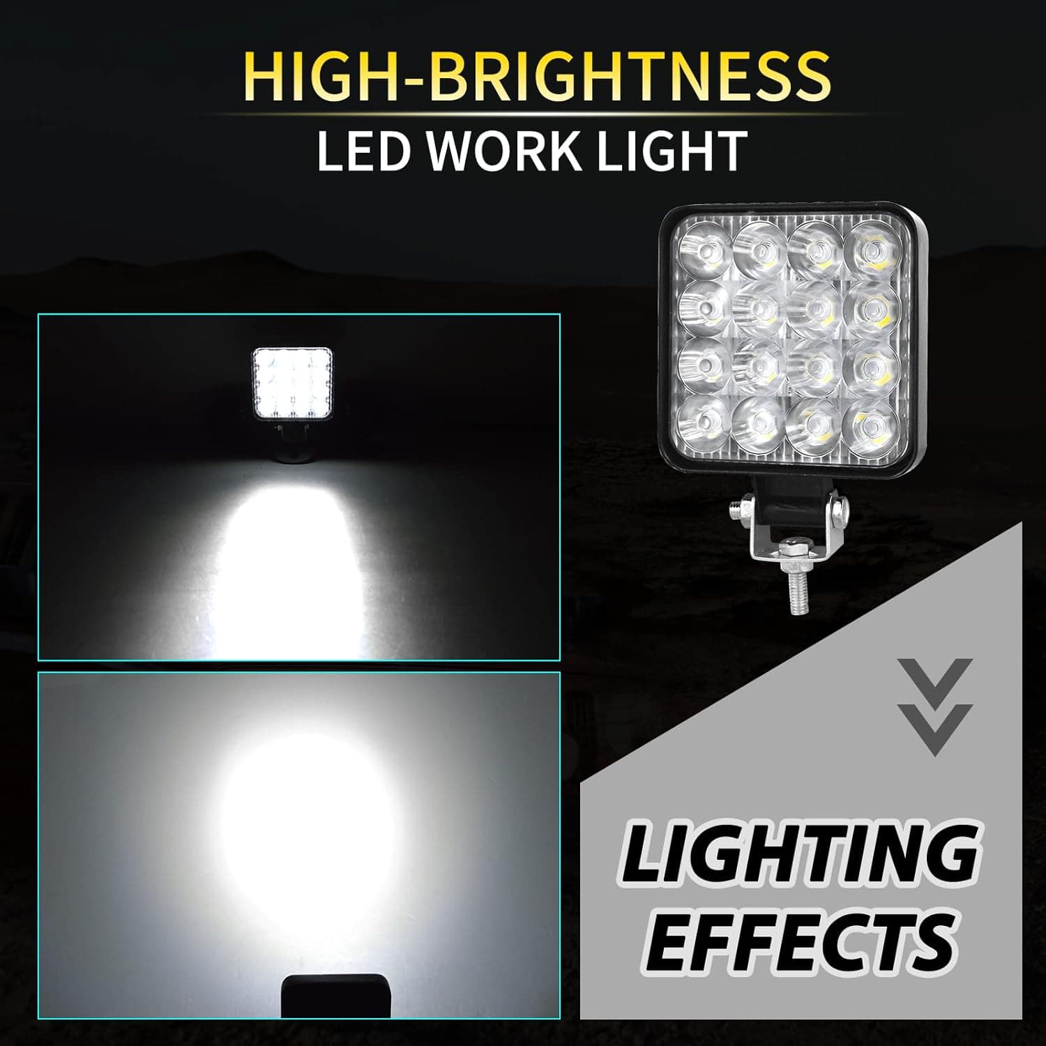RIGIDON 4x carré phare de travail led, 3,3 pouces mini 48W 12V 24V lampe | étanche, 6000K blanc, projecteurs lumière, feux de travail, feu antibrouillard, pour offroad Voiture camions ATV 4x4 tracteur
