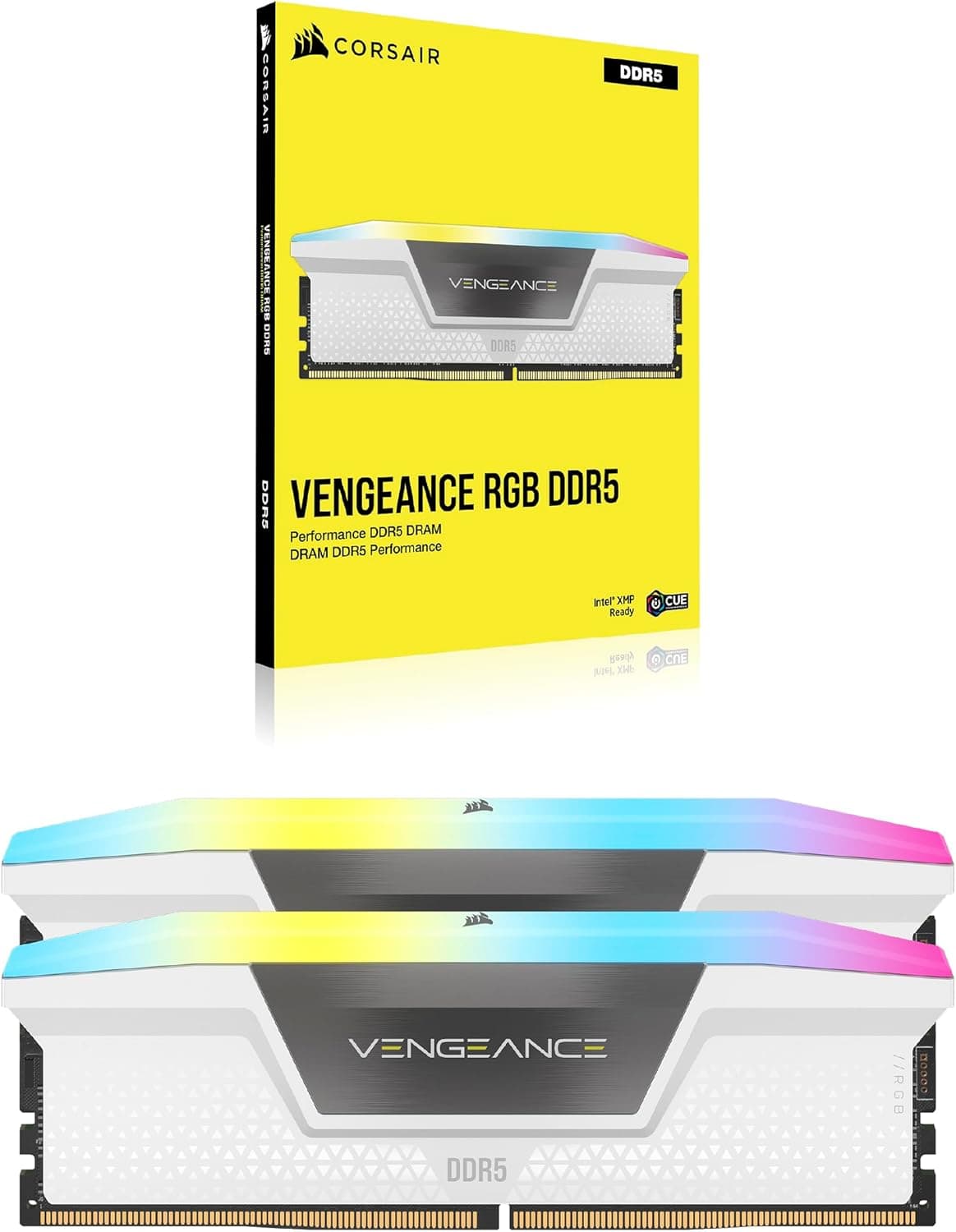 CORSAIR Vengeance RGB DDR5 32Go (2 x 16Go) Jusqu'à 6000MHz AMD Intel RAM | Mémoire pour Ordinateur de Bureau, Compatible AMD EXPO et Intel XMP 3.0, CL36, Blanc, CMH32GX5M2E6000Z36W