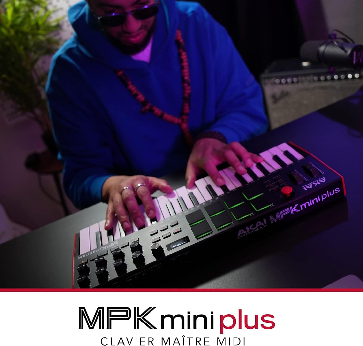 Akai Professional MPK Mini Plus Clavier MIDI USB 37 Touches | Touches Mini Sensibles à la Vélocité, 8 Pads MPC, Séquenceur 64 Pas, E/S MIDI/CV/Gate, Logiciels Inclus, pour Beatmakers