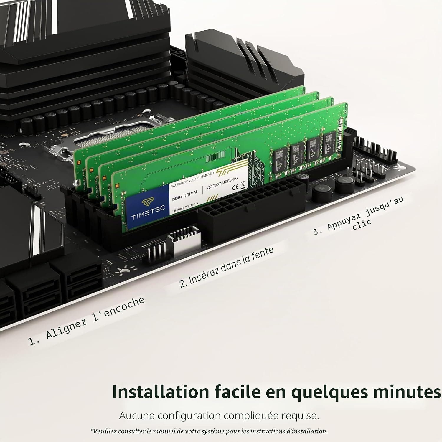 Timetec 8 Go DDR4 2666 MHz (PC4-2666V) PC4-21300 UDIMM RAM de Bureau – Non ECC sans Tampon, 288 Broches, 1,2 V, CL19 Module de mémoire DIMM