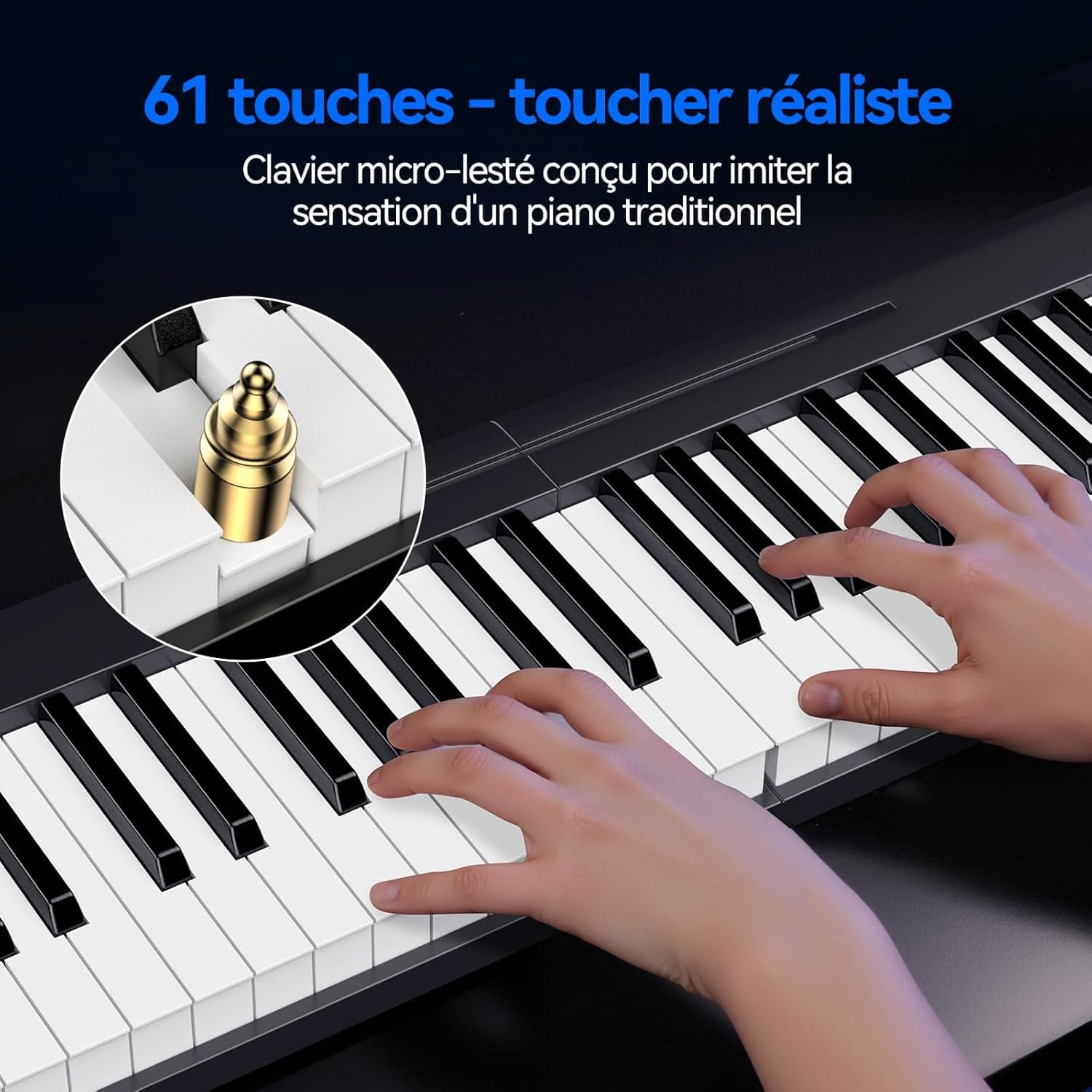 Rhymo Clavier de piano pliant, piano électrique sensible à 61 touches, clavier électrique portable lesté avec Bluetooth MIDI, clavier numérique pliable pour débutant