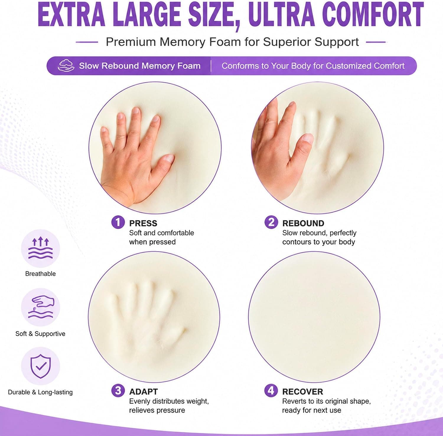 Yuwe Coussin de siège Extra-Large, Coussin en Mousse à mémoire de Forme, Coussin de Bureau, Ergonomique, Coussin de siège pour Voiture, Coussin de soulagement des douleurs sciatiques