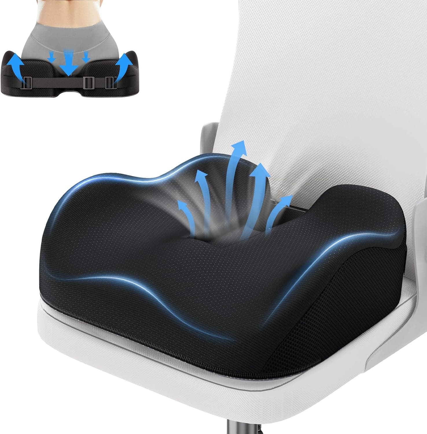 Benazcap Ergonomique Coussin Coccyx pour Fauteuil Roulant, Siège de Voiture