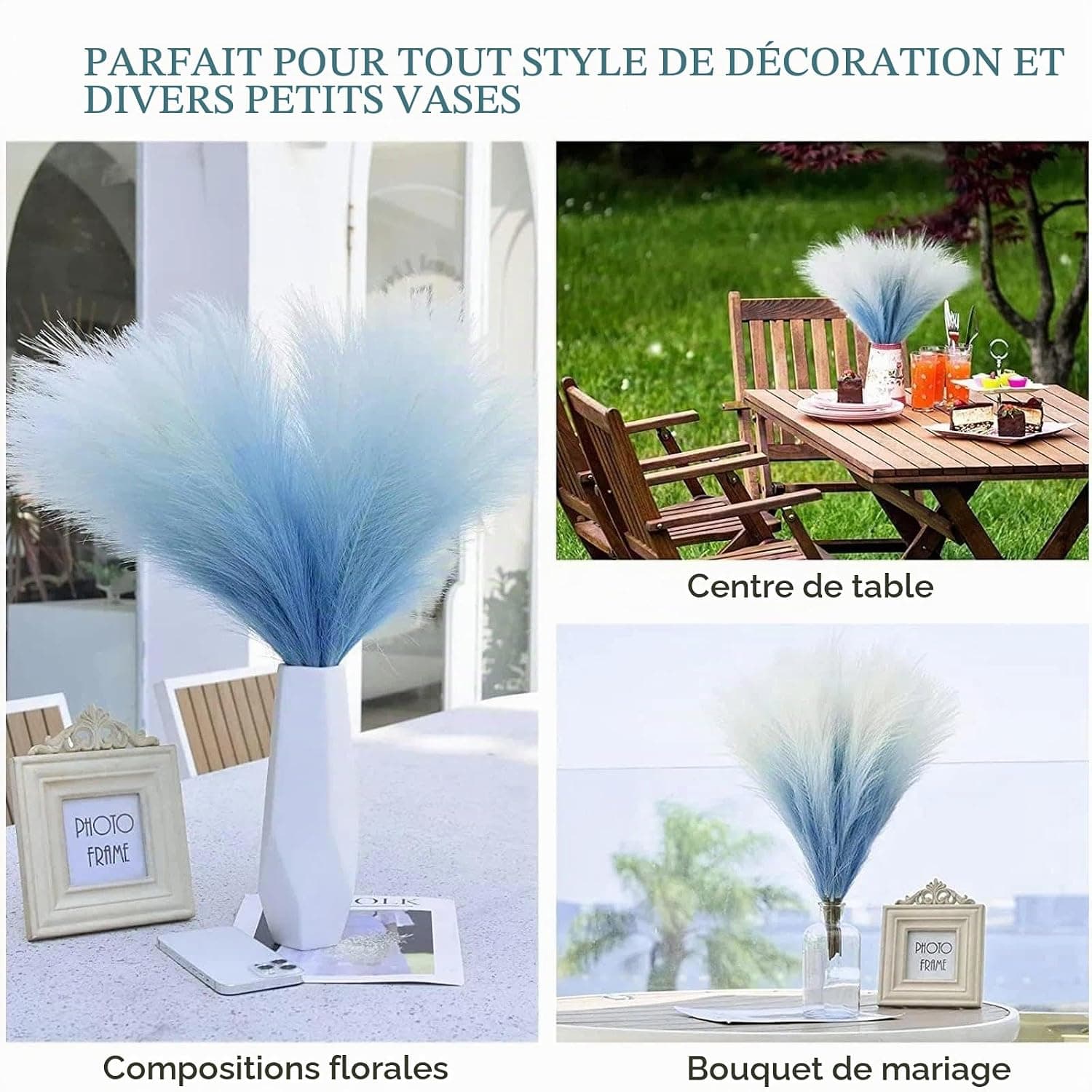 Pampa 30 Pièces Fleurs Séchées Herbe de la Pampa 55cm Fleur Sechees Naturel Décoration Fleur Sechees, Pampa pour Mariage Maison Décor Bohème Salon (Bleu Dégradé)