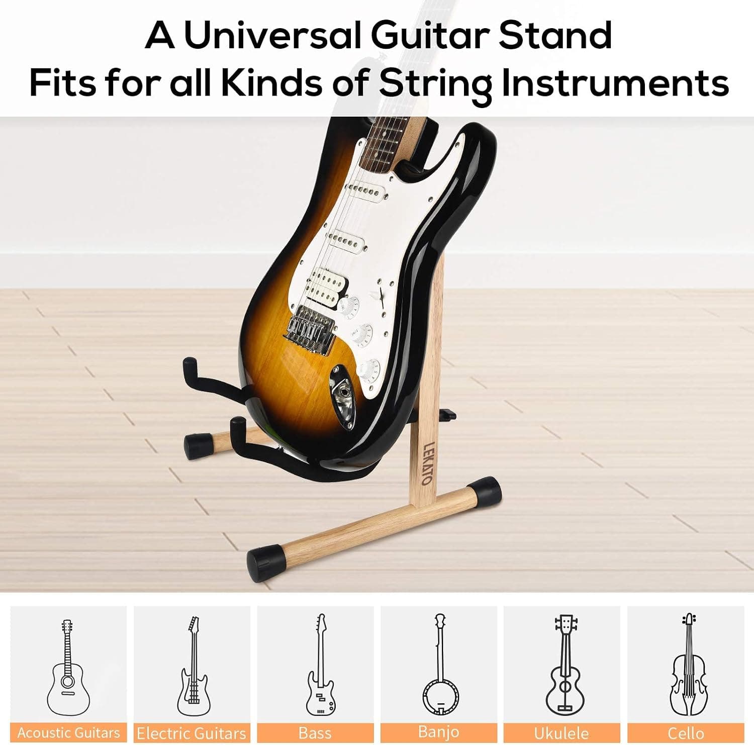 LEKATO Support de guitare acoustique en bois dur pour guitare électrique basse avec rembourrage en mousse pour guitares, basse, violoncelle, banjo, mandoline, ukulélé