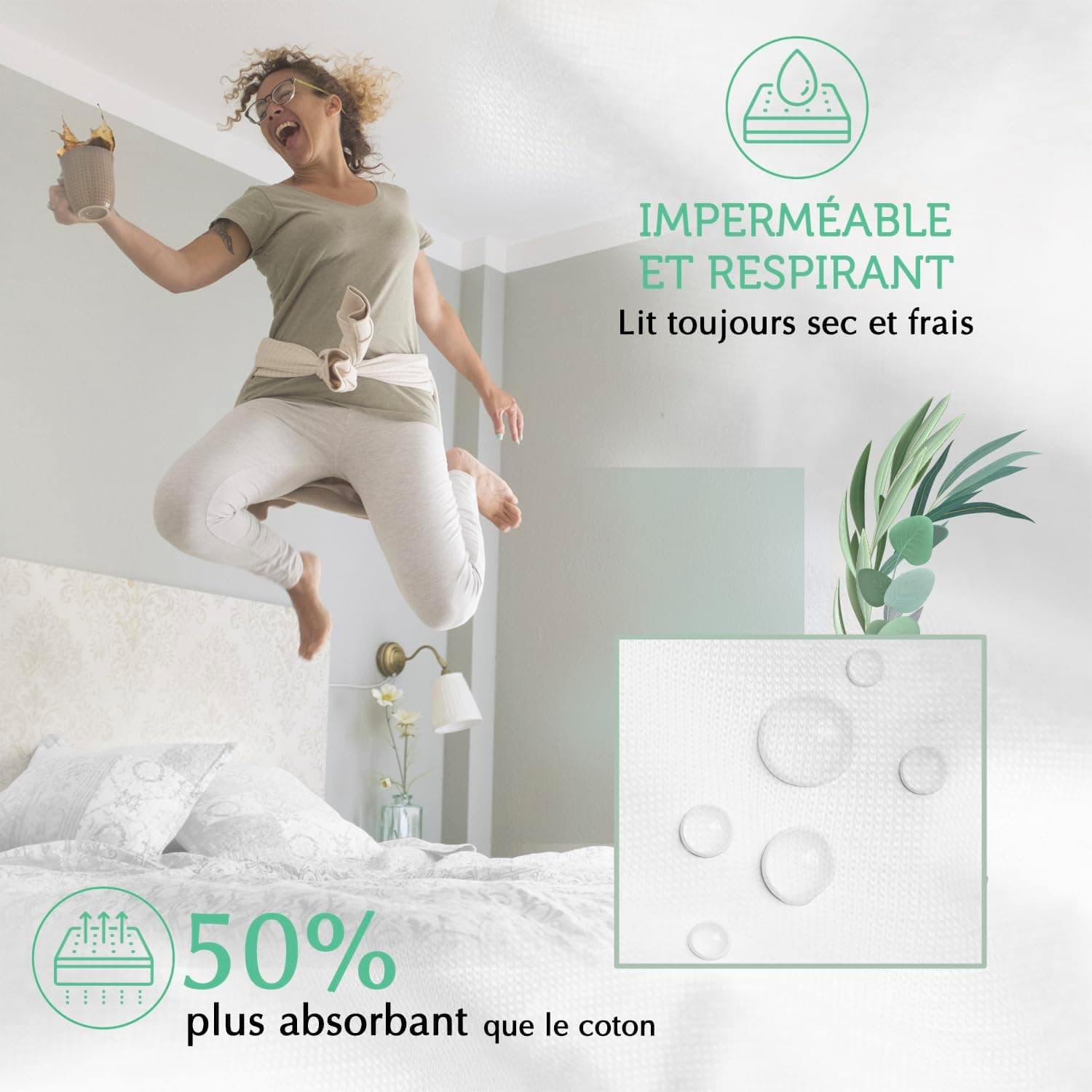 Protège Matelas 180x220-40 cm Qualité Supérieure Oeko-TEX® ~ Alèse Imperméable en Fibre Luxe TencelTM Écologique ~ Forme Drap Housse
