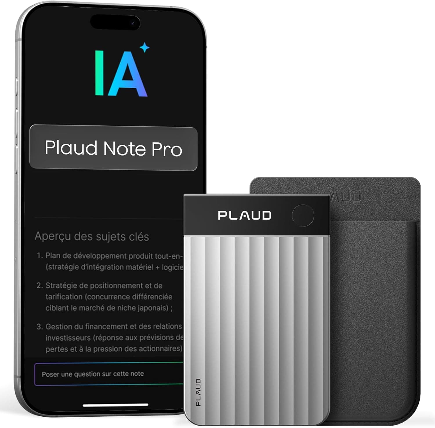 Plaud Note Pro Enregistreur Vocal IA Dictaphone avec Transcription Argent | Résumé IA Saisie multimodale Jusqu’à 50h d’Enregistrement Teams Conçu pour Conférences Réunions Appels Étui Inclus