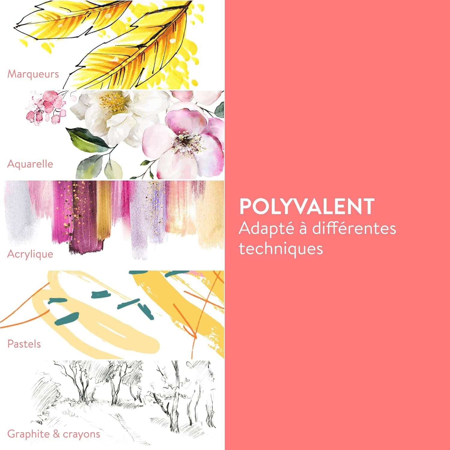 int!rend Carnet de Papier Aquarelle A5-40 Feuilles 300g - inclus 1 Crayon Aquarellable + 1 Stylo Pinceau à Réserve d'Eau - Materiel Dessin pour Peinture Aquarelle