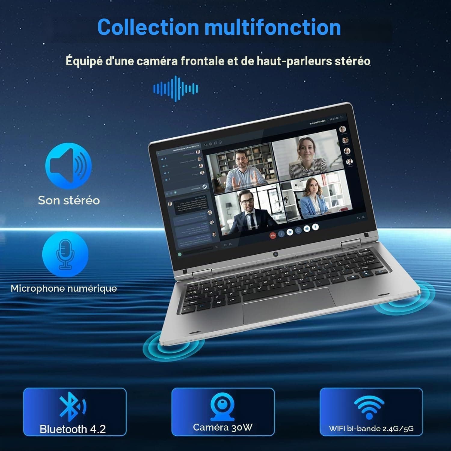 PINSTONE 11,6 Pouces Ordinateur Portable - Celeron N4020 6 Go de RAM 128 Go de SSD, Mini PC Portable Tactile Pliable à 360°, 2,4/5 GHz WiFi, Bluetooth 4.2, Mini HDMI, Laptop Extension par SD - Argent